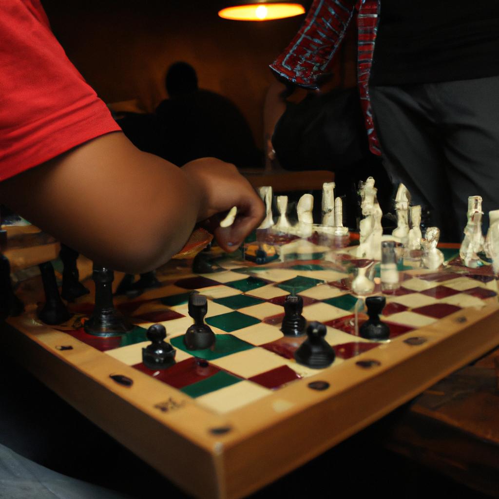 Person playing chess in club