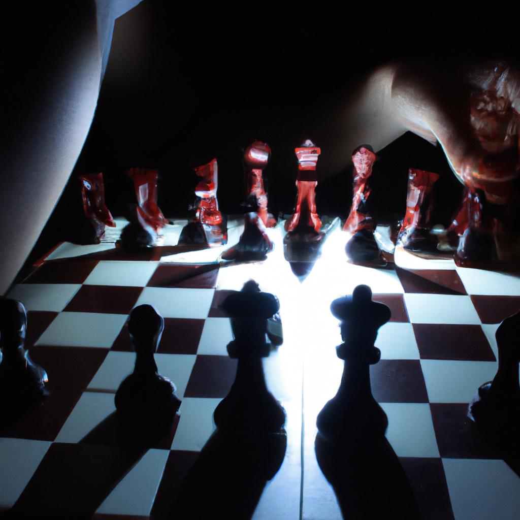 Person playing chess in spotlight